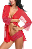 women sexy see through lace bordered robe with lace panty 