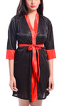 Women sexy satin babydoll nightwear robe with net transparent bra panty lingerie set