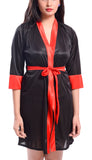 Women sexy satin babydoll nightwear robe with net transparent bra panty lingerie set