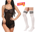 Women lingerie combo babydoll lingerie with knee high socks