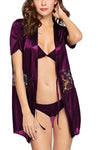 Women satin nightwear robe with bra panty lingerie set