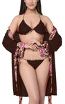 Women satin nightwear robe with bra panty lingerie set