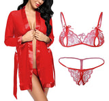 Women babydoll nightwear robe with bra panty combo