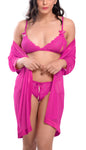Women nightwear robe with bra panty lingerie set