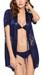 Women satin nightwear robe with bra panty lingerie set