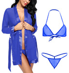 Women sexy see through babydoll nightwear robe with bra panty lingerie set