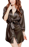 Women satin nightwear black robe plus size
