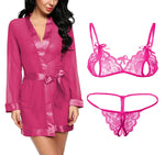 Women babydoll nightwear robe with bra panty combo