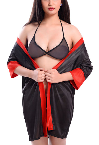 Women satin robe with lingerie set