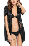 Women satin nightwear robe with bra panty lingerie set