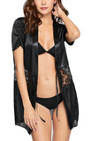 Women satin nightwear robe with bra panty lingerie set