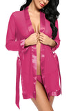 Women sexy see through babydoll nightwear robe with lace bra panty lingerie set