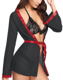 women babydoll nightwear robe with lace bra panty lingerie set