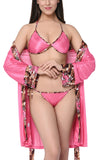 Women satin nightwear robe with bra panty lingerie set