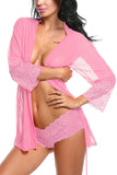 women sexy see through lace bordered robe with lace panty 