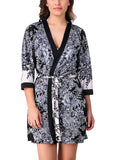 women sexy floral satin robe nightwear with lingerie set