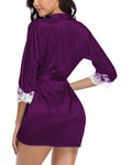 Xs and Os Women Satin Robe Nightwear with Lace Bordered Sleeves