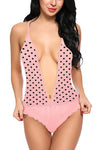 Xs and Os Deep V Neck Backless Lace Bodysuit Babydoll Nightwear Lingerie