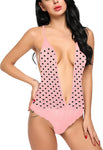 Xs and Os Deep V Neck Backless Lace Bodysuit Babydoll Nightwear Lingerie