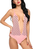 Xs and Os Deep V Neck Backless Lace Bodysuit Babydoll Nightwear Lingerie