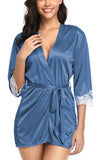 Xs and Os Women Satin Robe Nightwear with Lace Bordered Sleeves (Blue)