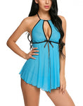 Women sheer nightwear lingerie with g-string panty