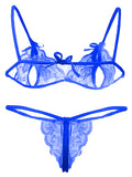 Xs and Os Women's Satin Robe and Lace Bra Panty Lingerie Set Combo (Royal Blue, Royal Blue)