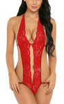 Xs and Os Women Babydoll Lingerie Deep V Halter Lace Babydoll Mini Bodysuit