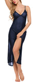 Xs and Os Women Sheer Babydoll Lingerie Long Nightgown Maxi Dress with Panty (Free Size, Navy Blue)