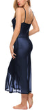 Xs and Os Women Sheer Babydoll Lingerie Long Nightgown Maxi Dress with Panty (Free Size, Navy Blue)