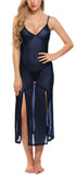 Xs and Os Women Sheer Babydoll Lingerie Long Nightgown Maxi Dress with Panty (Free Size, Navy Blue)