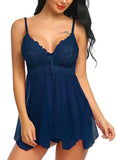 Xs and Os Women Lace Babydoll Nightwear Pleated Style Lingerie with Panty