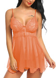 Women peach babydoll nightwear lingerie with g string panty