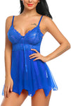 Women royal blue babydoll nightwear lingerie with g string panty