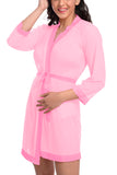 Xs and Os Women's Sheer Mesh Satin Bordered Nightwear Robe with matching g-string panty