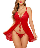 Xs and Os Women's Open Front Ruffled Babydoll Lingerie