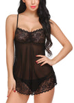 Xs and Os Women Lace Nightwear Babydoll Lingerie Nightie with Panty (Black)