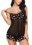 Xs and Os Women Lace Nightwear Babydoll Lingerie Nightie with Panty (Black)