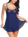 Xs and Os Women Lace Nightwear Babydoll Lingerie Nightie with Panty (Black ,Floral)