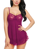 Xs and Os Women Lace Nightwear Babydoll Lingerie Nightie with Panty (Black ,Floral)