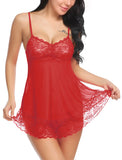 Xs and Os Women Lace Nightwear Babydoll Lingerie Nightie with Panty (Black)