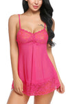 Xs and Os Women Lace Nightwear Babydoll Lingerie Nightie with Panty (Black)