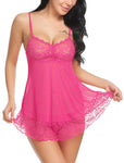 Xs and Os Women Lace Nightwear Babydoll Lingerie Nightie with Panty (Red)