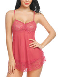 Xs and Os Women Lace Nightwear Babydoll Lingerie Nightie with Panty (Red)