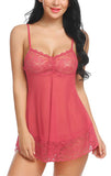 Xs and Os Women Lace Nightwear Babydoll Lingerie Nightie with Panty (Red)