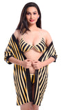 Xs and Os Women Nightwear Stripe Pattern Satin Robe with Satin Bra Panty Lingerie set