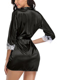 Xs and Os Women Satin Robe Nightwear with Lace Bordered Sleeves (Black)