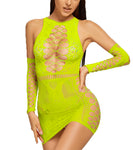 Women fishnet bodysuit babydoll lingerie with sleeves