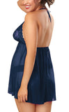 Women's Halter Lace Babydoll Lingerie with Lace Panty (Plus Size)(Gift Wrapped)(Navy Blue)